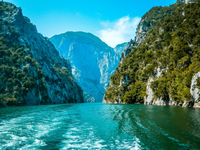 a body of water surrounded by mountains and trees
